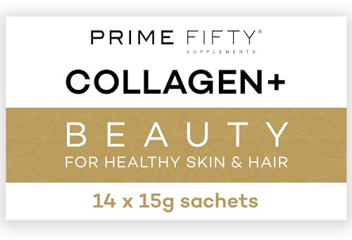 Prime Fifty Liquid Marine Collagen 5000mg Passion Fruit, 14 Sachets | 5000mg hydrolysed marine collagen per sachet with vitamin C, biotin, zinc and selenium in a passion fruit liquid shot.