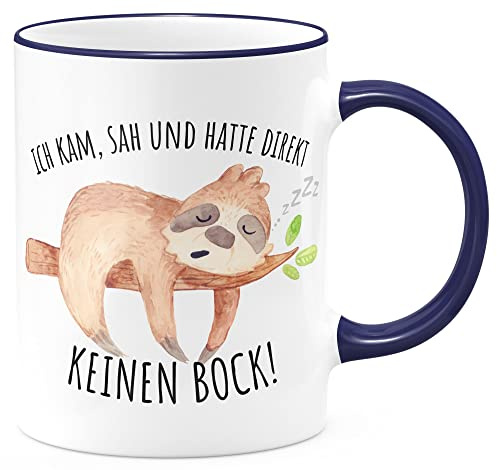 FunTasstic Tasse Ich kam sah und hatte direkt keinen Bock Kaffeebecher beidseitig bedruckt spülmaschinenfest für das Büro Tee, Kaffee Geschenkidee, Farbe:kobalt, Größe:Ich kam - keinen Bock