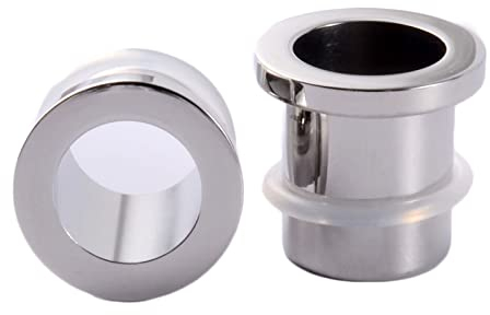 Lieson Piercing Tunnel Expander 24mm, 2 Stück Flesh Tunnel Edelstahl Set Polierter Rund Hohl 15/16 inch Tunnel Silber