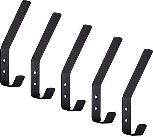 SOTECH 5 x Kleiderhaken Loxten 142 x 20 x 45 mm schwarz, Garderobenhaken aus echt Edelstahl, Wandhaken mit 3 mm Materialstärke, Jackenhaken mit abgerundeten Kanten