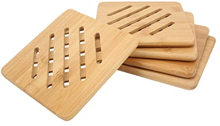 Almohadilla Caliente de bambú, 5 uds., salvamanteles Resistentes al Calor para encimera, Platos Calientes, Cuenco, Tetera, Accesorios de Cocina de bambú(Cuadrado)