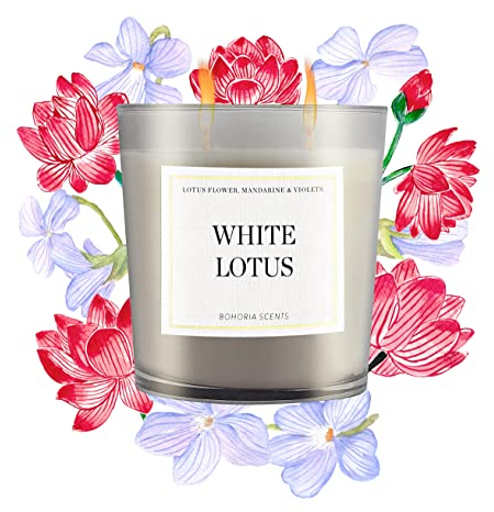 BOHORIA® Premium Signature-Duft-Kerze – Enthält natürliche Öle – Duftkerze im Glas (White Lotus)