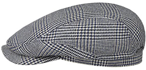 Stetson Hardwick Houndstooth Flatcap Schiebermütze Klassisch Elegant Seidenmix Made in Germany Herren Frühjahr Sommer blau 60 cm