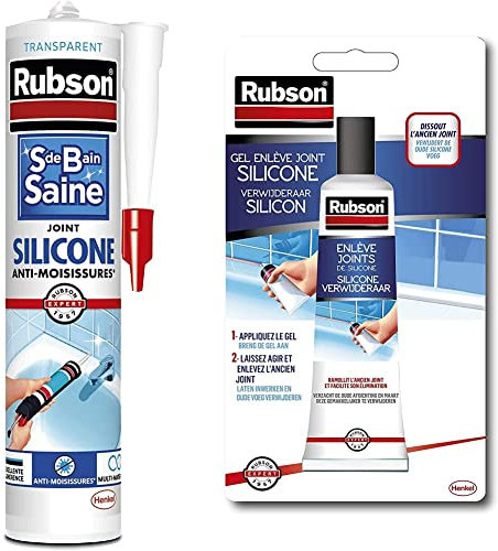 Rubson Mastic Salle de bain Saine Blanc, Joint silicone multi-matériaux, 280 ml & Enlève Joints Silicones, décapant spécialement adapté pour retirer les joints de silicone, tube de 80 ml
