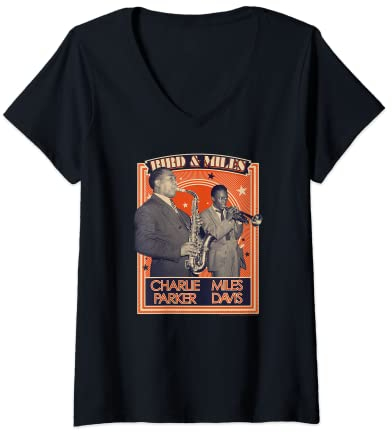 Damen Miles Davis Charlie Parker und Miles Davis T-Shirt mit V-Ausschnitt