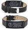 Notfallarmband Medizinisches Armband Herren Personalisierte : Notfall Schmuck Gravur Ice Name Allergien Diabetes Epilepsie Armbänder Schwarz Lederband Medizinische Alarm Armband für Männer Jungen