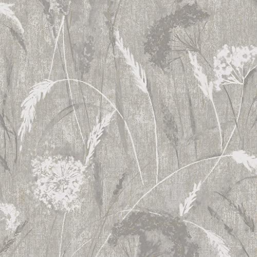 Holden Pappus Textured Wallpaper - Modern Wallpaper for Living Room, Bedroom, Fireplace - Decorative Luxury Wall Paper with Dandelions, Metallic Finish & Textured Finish (Grey)