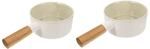 Tazones de cerámica, 2 piezas Horno Transformado Mango de madera Tazón de sopa Cuencos de cerámica con tapas Cuencos de sopa con tapas Cuenco de ramen de cerámica Cuencos de fideos Ramen Tazón de refr