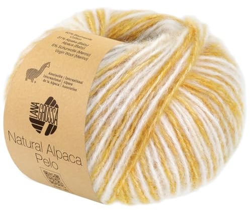 LANA GROSSA Natural Alpaca Pelo | Flauschige Netzgarnstruktur aus Baumwolle gefüllt mit Baby Alpakafasern und Merino Schurwolle | 50g Wolle zum Stricken & Häkeln | 125m Garn FB206