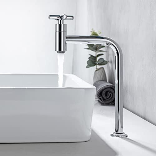 Tondiy Robinet Vasque à Poser d'eau Froide Uniquement, Mitigeur Haut en Laiton pour Salle de Bains, Robinetterie pour WC Invités avec Poignée Croisée, Cartouche Céramique, Chromé