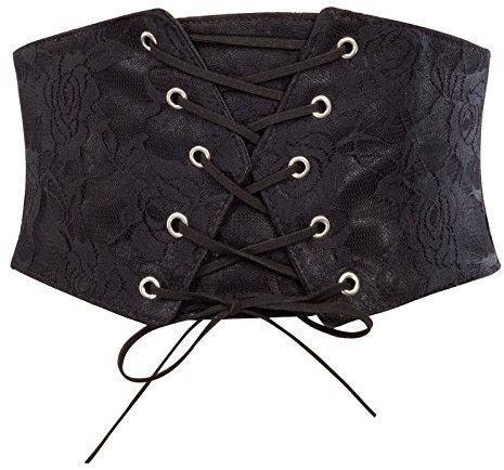GRACE KARIN Damen Breite Gürtel Blumenspitzen Taillenbund Mittelalter Korsett Gothic Gürtel Retro Korsett Elastischer Bund für Kleider Schwarz