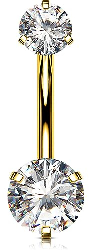 OUFER Body Piercing Bauchnabelpiercing Internally Titan Nabelpiercing 10/12/14/16mm Belly Bars 14G Extra Long Navel Piercing Jewellery Gold Navel Bars Belly Piercing Jewellery