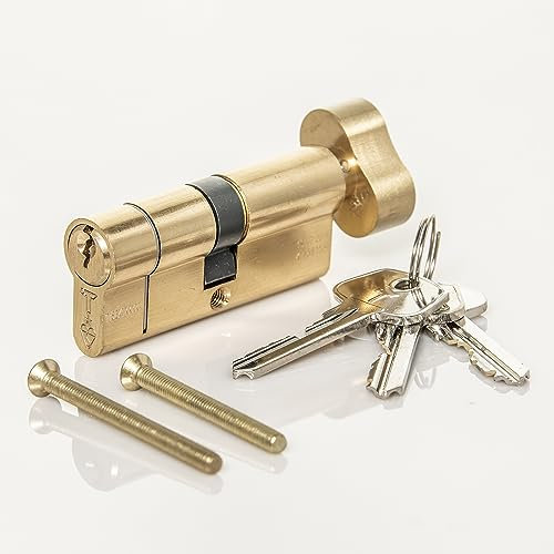 TSS Brass High Security TS007 1 Star Euro Thumbturn Cylinder Lock, British Standard, Insurance Approved Barrel Lock. with 3 Keys. Key & Turn Brass (50mm Internal x 50mm External (100mm Total))