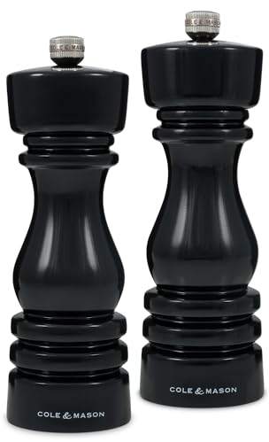 Cole & Mason H233098 London Salz und Pfeffermühle, 2er Set Manuell mit Einstellbar, Holz, Schwarz, 18cm, Precision+ mit Keramikmahlwerk und Carbonmahlwerk, Gewürzmühle, Mühlen für Salz, Pfeffer