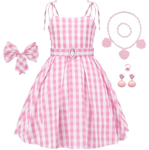 Tyidalin Deguisement Robe à Carreaux Rose Filles Déguisement Le Film 2023 Costume Enfant pour Carnival Halloween Anniversaire