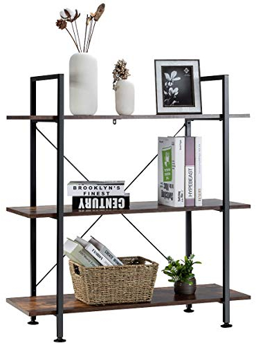 COSTWAY 3 stufiges Bücherregal, freistehender Bücherschrank aus Holz zur Präsentation, Standregal Büroregal industriell mit Metallrahmen, Raumteiler für Wohnzimmer, Schlafzimmer, 90 x 36 x 99 cm