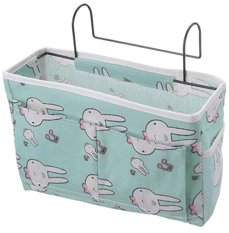 HNJKJEU Bett Organizer Bett Tasche mit Darhthaken Hängetasche Hochbett Aufbewahrungstasche für Buch, Magazin, Handy, Kopfhörer Bett Aufbewahrung (Musikalisches Kaninchen)