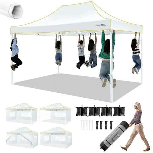 Hoteel Faltpavillon 3x4,5 Wasserdicht Stabil Winterfest, Pop Up Pavillon Faltbar mit 4 Seitenwänden, Partyzelt für Hochzeit Garten, 420D Oxford, Tragetasche mit Rollen, Schwarz (Sechskant)
