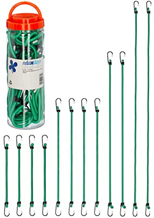 Relaxdays Spanngummi mit Haken, 24er Set, Fahrrad Gummispanner Gepäckträger, 4 Größen, Universal Gepäckspanner, grün