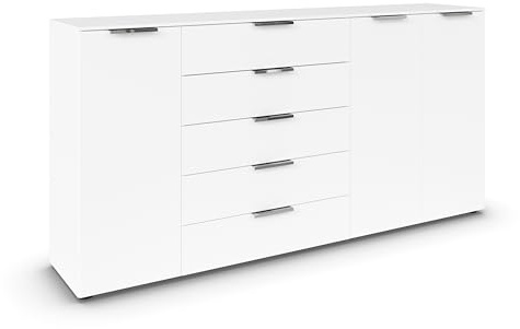 Rauch Möbel Flipp, Kommode, Farbe Weiß, Breite 199 cm | Sideboard, 3-türig, 5 Schubladen, Soft-Close-Funktion, für Schlafzimmer, Gästezimmer, Wohnzimmer, Garderobe, Flur