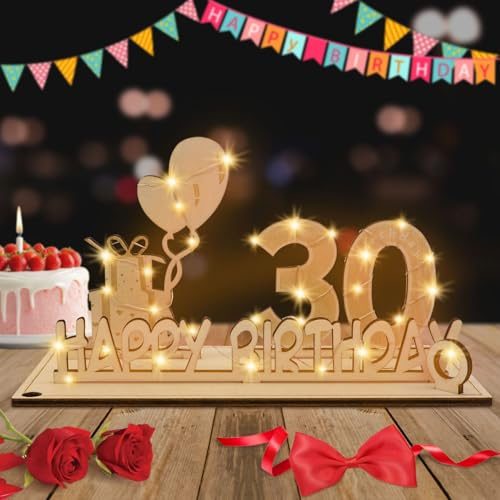 Idota 2025 Holz-Schild Gästebuch mit LED Lichterkette 3m - 30 Geburtstag Frauen & Männer Geburtstagszahlen Holz Schild Gästebuch für Hochzeit Jubiläum Tischdeko