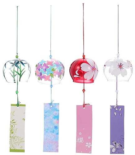 Kisangel Carillons Éoliens en Verre Cloches À Vent Suspendues Japonaises Claires Cloches À Vent Suspendues pour Décoration Suspendue De Mariage À Domicile 4 Pièces