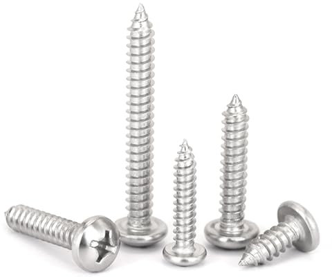 Leliafleury 100Pcs Self Tapping Screws M4 x 25mm Stainless Steel Round Head Wood Screws for Plastic Wood Drywall Furniture