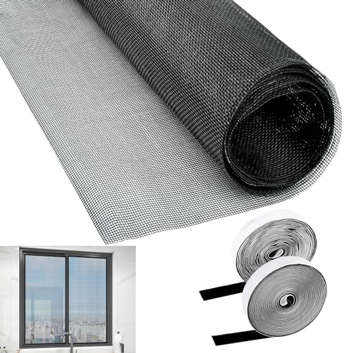 VMUTGA Tela Mosquitera, 120cm x 250cm Malla Mosquitera Ventana Fibra de Vidrio Tela de Mosquitera Negro Anti Insectos Malla Fina Mosquiteras Protección contra Mosquitos y Moscas para Ventanas Puertas