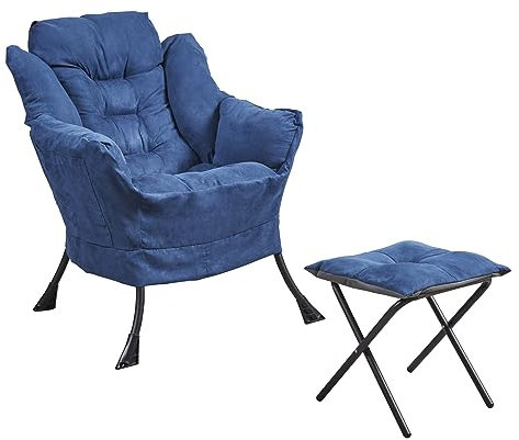 Panana Armchair Accent Chair Lazy Chair with Footstool Relax Lounge Chair,Sofa Chair with Armrests and Steel Frame (Blue)