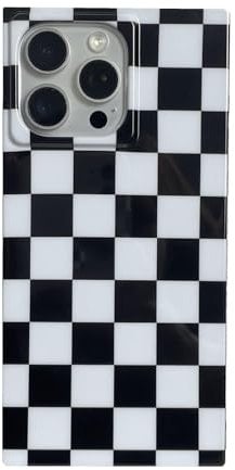 RoyMonkey Checkered Phone Case for iPhone 15 Pro Max, Cute Checkerboard Grid Plaid Print Soft Shockproof Protective Checker Cover for iPhone 15 Promax 6.7, Black/White