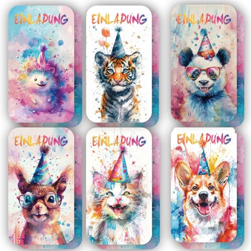 ZELAITE 12 Einladungskarten Kindergeburtstag Jungs, Tier Einladungskarten, Tier Einladung Kindergeburtstag für Mädchen Jungen, inkl. 12 Briefumschläge (C)