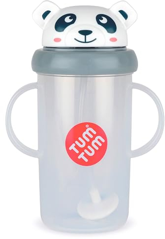 TUM TUM Tasse avec paille lestée, Tasse anti-fuite, Tasse d’Apprentissage pour Bébé, Couvercle Rabattable, Paille en Silicone (Pip le Panda 300ml)