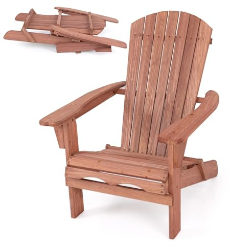 KOMFOTTEU Fauteuil Adirondack Pliable, Bois de Pin, Ergonomique, 1, Naturel | Chaise de Jardin, Charge de 180 kg, Chaise de feu de Camp, Sièges en Terrasse avec Dossier et Accoudoirs