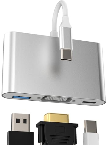 Adaptateur USB C USB Hub Câble VGA (3 en 1) pour Apple iPad iPhone15 MacBook Air DisplayPort 3.0 DVI Multiport Adapter Compatible pour Samsung Type Accessoires Convertisseur AV Projecteur Répartiteur