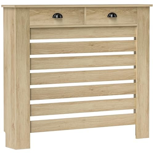 HOMCOM Cubre Radiadores con Cajón Cubreradiador de MDF Cubierta para Radiador para Salón Dormitorio Pasillo 111x19x95,5 cm Roble