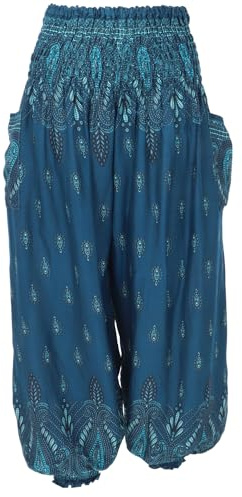 GURU SHOP Luftige XL Pluderhose Für Starke Frauen, Plus Size Sommerhose, Yogahose, Wohlfühlhose - Petrol, Damen