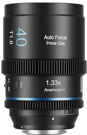 SIRUI 40mm T1.8 1.33X Obiettivo anamorfico, S35 Autofocus per fotocamere con attacco E, A6500, A6700, FX3/30, serie ZV-E, serie A7, A9/9II (Attacco E, Chiarore Blu)