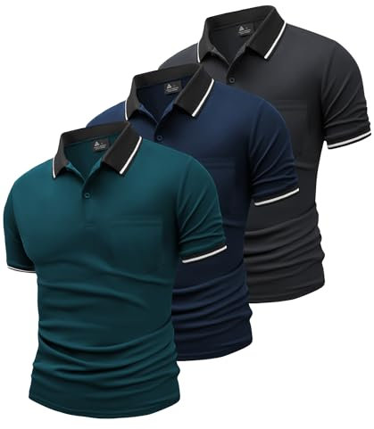 SwissWell 3er Pack Poloshirt Herren Kurzarm Golf Polo Shirts Männer Atmungsaktiv T-Shirt für Herren, Dunkelgrau+Marineblau+Cyanblau 2XL