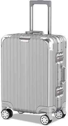 Voyagoux Koffer handgepäck - 42L, Hartschalenkoffer klein, TSA-Schloss, Aluminium, Reisekoffer mit Rollen, 4X Airwheel-System Rollen, Robust und Leichtgewicht Suitcase, 54x38.5x24, Silber
