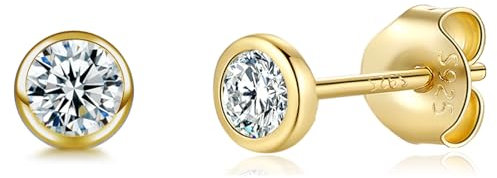 WOVEE 1 Paar 4mm Ohrstecker Sterling Silber Ohrringe 925 Gold Runde Zirkonia Stecker Vergoldet