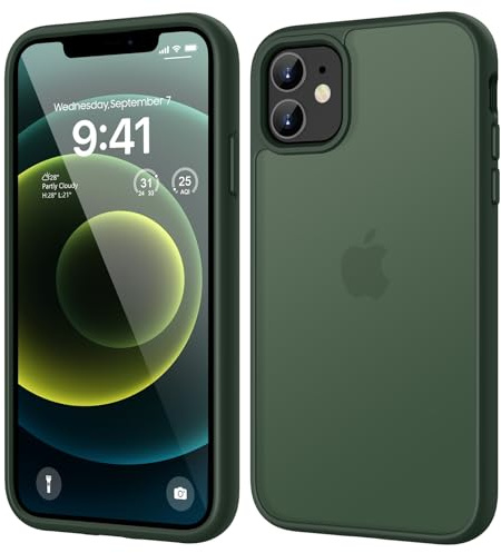 HGH Matt Case for iPhone 12 Mini & iPhone 13 Mini Case, Dark Green | Frosted Translucent Back Phone Cover,Anti-Fingerprint Thin Shockproof Case Camera protection