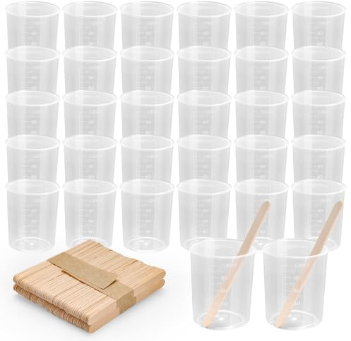 Aramanara 50 Pcs 100 ml Resin Measuring Cups, Plastic Epoxy Mixing Cup with Mixing Sticks, Reusable Clear Paint Mixing Cups for Resin Molds Crafts Casting