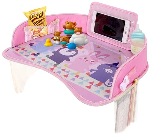 LEKEFETO Kinder Reise Aktivitätstisch Auto, Reisetisch Kindersitz Spiel für Kinder, Abwischbare Tischfläche mit Organizern für Auto, Flugzeug, Kinderwagen