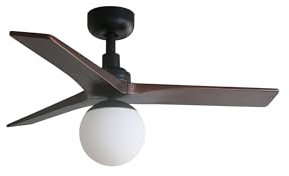 Faro Klim Ventilador de techo pequeño de 3 aspas, color negro mate y nogal, con luz, 1 bombilla E27, sistema Wiz Smart.