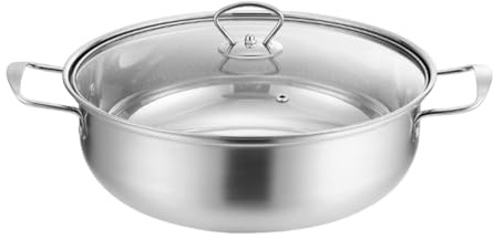 Yajuyi Olla de Acero Inoxidable con Tapa Y Doble Asa. Utensilio de de Limpiar. Ideal para, Wok, Fiestas, El Hogar Y Acampadas, 34 Cm