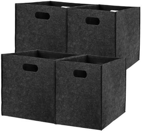 VIDETOL 4 Stück Aufbewahrungsboxn Stoff, Aufbewahrungsbox 30x30x30, Faltbare Stoffboxen Aufbewahrung für Schlafzimmer, Büro(Dunkelgrau)