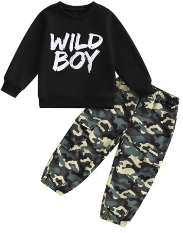 Loalirando Kids Toddler Boys Clothes Letters Print Long Sleeve Pullover Tops + Camouflage Cargo Pants Fall Winter Outfits 1-6T