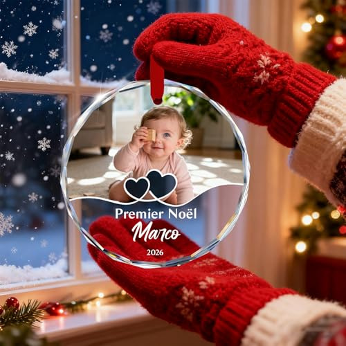 Personalisierte Weihnachtskugeln mit Foto, Individueller Home Decor Weihnachten Geschenke Weihnachtsdekorationen für Paare, Familie, Freunde (Babys erstes Weihnachten)