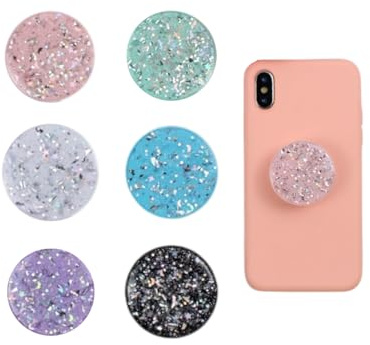 HUVZOR 6 Pièces Base et Poignée Extensibles, Anneau Téléphone Portable Multifonctionnel Pliable 360 ° Rotation Support pour Téléphone Portable Poignée pour Smartphones et Tablettes
