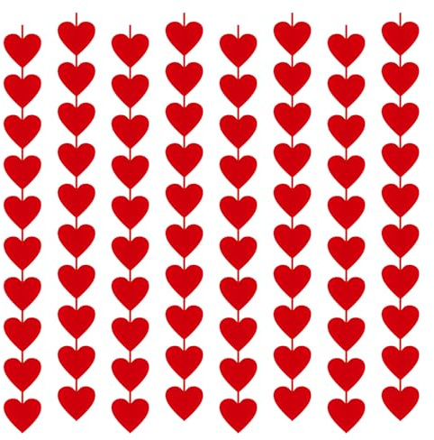 8 Stück Rot Herz Deko Girlande Hängedeko,Rote Filz Herzen zum Aufhängen,Rot Herzen Girlanden,Glitzer Herzgirlande Hängedeko,zum Valentinstag Hochzeitstag Verlobung Muttertag Dekorationen
